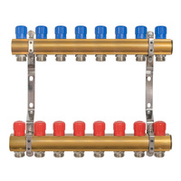 Rozdzielacz do C.O. mosiężny z zaworami  8 obwodów