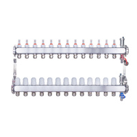 Rozdzielacz INOX ze stali nierdzewnej do ogrzewania podłogowego ze złączkami PEX 16 - 13 obwodów