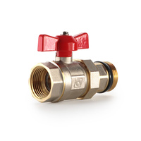 Zawór kulowy prosty z półśrubunkiem do rozdzielacza 1" z uszczelką stożkową czerwony