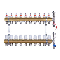 Rozdzielacz mosiężny  uzbrojony do ogrzewania podłogowego 10 obwodów z adapterami PEX16