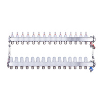 Rozdzielacz INOX ze stali nierdzewnej uzbrojony do ogrzewania podłogowego z adapterami PEX 16 -15 obwodów