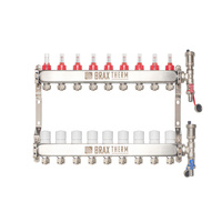 Rozdzielacz Inox ze stali nierdzewnej uzbrojony do ogrzewania podłogowego+adaptery PEX 16+zespół odpowietrzająco - spustowy  9 obwodów