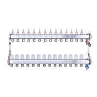 Rozdzielacz INOX ze stali nierdzewnej uzbrojony do ogrzewania podłogowego z adapterami PEX 16 -14 obwodów