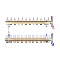 Rozdzielacz mosiężny uzbrojony do  ogrzewania podłogowego 12 obwodów
