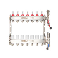 Rozdzielacz Inox ze stali nierdzewnej uzbrojony do ogrzewania podłogowego+adaptery PEX 16+zespół odpowietrzająco - spustowy  7 obwodów
