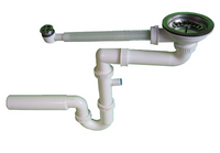 Syfon zlew pojedyńczy z gardzielą 113mm + przelew sitko nierdzewne