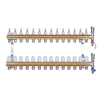 Rozdzielacz mosiężny  uzbrojony do ogrzewania podłogowego 14 obwodów z adapterami PEX16