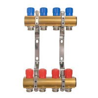 Rozdzielacz do C.O. mosiężny z zaworami  4 obwody
