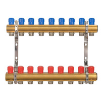 Rozdzielacz do C.O. mosiężny z zaworami  9 obwodów