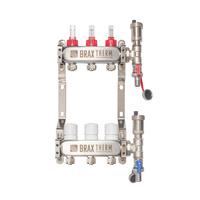 Rozdzielacz Inox ze stali nierdzewnej uzbrojony do ogrzewania podłogowego+adaptery PEX 16+zespół odpowietrzająco - spustowy  3 obwody