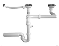 Syfon zlew podwójny z gardzielą 113mm + przelew sitko nierdzewne