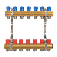 Rozdzielacz do C.O. mosiężny z zaworami  7 obwodów