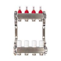 Rozdzielacz nierdzewny INOX do ogrzewania podłogowego  4 obwody