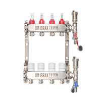 Rozdzielacz Inox ze stali nierdzewnej uzbrojony do ogrzewania podłogowego+adaptery PEX 16+zespół odpowietrzająco - spustowy  4 obwody