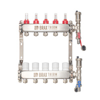 Rozdzielacz Inox ze stali nierdzewnej uzbrojony do ogrzewania podłogowego+adaptery PEX 16+zespół odpowietrzająco - spustowy  5 obwodów