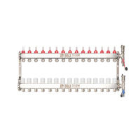 Rozdzielacz Inox ze stali nierdzewnej uzbrojony do ogrzewania podłogowego+adaptery PEX 16+zespół odpowietrzająco - spustowy 15 obwodów
