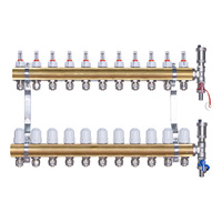 Rozdzielacz mosiężny  uzbrojony do ogrzewania podłogowego 11 obwodów z adapterami PEX16