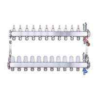 Rozdzielacz INOX ze stali nierdzewnej do ogrzewania podłogowego ze złączkami PEX 16 - 11 obwodów