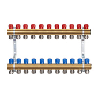 Rozdzielacz do C.O. mosiężny z zaworami i złączkami na rurę 20 -  11 obwodów
