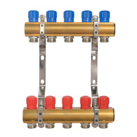 Rozdzielacz do C.O. mosiężny z zaworami  5 obwodów