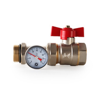 Zawór kulowy prosty do rozdzielacza 1" z o-ringiem i termometrem czerwony
