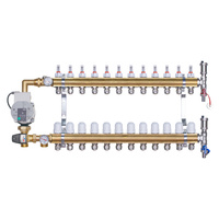 Rozdzielacz mosiężny do ogrzewania podłogowego 12 obwodów z adapterami PEX16 i grupą mieszającą 3,4KVS z pompą Wilo