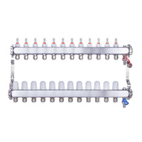Rozdzielacz INOX ze stali nierdzewnej uzbrojony do ogrzewania podłogowego z adapterami PEX 16 -12 obwodów