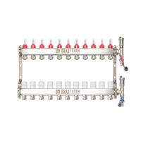 Rozdzielacz Inox ze stali nierdzewnej uzbrojony do ogrzewania podłogowego+adaptery PEX 16+zespół odpowietrzająco - spustowy 11 obwodów