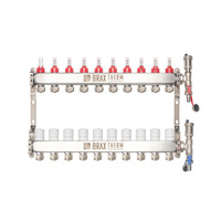 Rozdzielacz Inox ze stali nierdzewnej uzbrojony do ogrzewania podłogowego+adaptery PEX 16+zespół odpowietrzająco - spustowy 10 obwodów