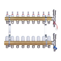 Rozdzielacz mosiężny  uzbrojony do ogrzewania podłogowego  9 obwodów z adapterami PEX16