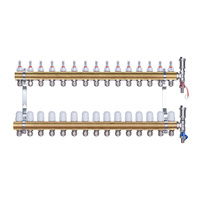 Rozdzielacz mosiężny  uzbrojony do ogrzewania podłogowego 15 obwodów z adapterami PEX16