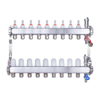Rozdzielacz INOX ze stali nierdzewnej do ogrzewania podłogowego ze złączkami PEX 16 -  9 obwodów