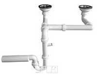 Syfon zlew podwójny z gardzielą 113mm sitko nierdzewne