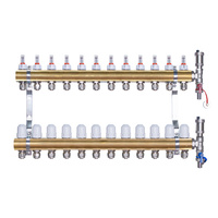 Rozdzielacz mosiężny  uzbrojony do ogrzewania podłogowego 12 obwodów z adapterami PEX16