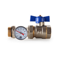 Zawór kulowy prosty do rozdzielacza 1" z o-ringiem i termometrem niebieski