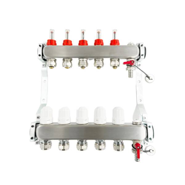 Rozdzielacz INOX ze stali nierdzewnej uzbrojony do ogrzewania podłogowego z adapterami PEX 16 - 2 obwody Rozdzielacz INOX ze stali nierdzewnej uzbrojony do ogrzewania podłogowego z adapterami PEX 16 - 2 obwody