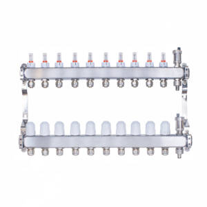 Rozdzielacz INOX ze stali nierdzewnej do ogrzewania podłogowego ze złączkami PEX 16 - 10 obwodówRozdzielacz INOX ze stali nierdzewnej do ogrzewania podłogowego ze złączkami PEX 16 - 10 obwodów