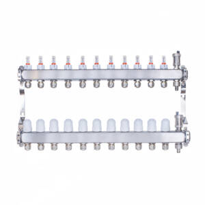 Rozdzielacz INOX ze stali nierdzewnej do ogrzewania podłogowego ze złączkami PEX 16 - 11 obwodówRozdzielacz INOX ze stali nierdzewnej do ogrzewania podłogowego ze złączkami PEX 16 - 11 obwodów