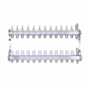 Rozdzielacz INOX ze stali nierdzewnej do ogrzewania podłogowego ze złączkami PEX 16 - 13 obwodówRozdzielacz INOX ze stali nierdzewnej do ogrzewania podłogowego ze złączkami PEX 16 - 13 obwodów
