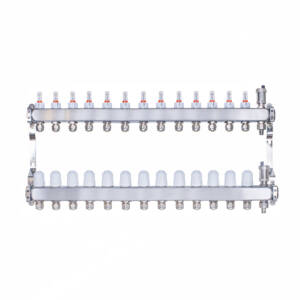 Rozdzielacz INOX ze stali nierdzewnej do ogrzewania podłogowego ze złączkami PEX 16 - 14 obwodówRozdzielacz INOX ze stali nierdzewnej do ogrzewania podłogowego ze złączkami PEX 16 - 14 obwodów