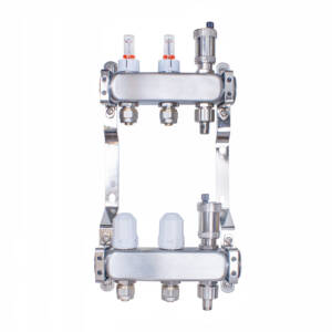 Rozdzielacz INOX ze stali nierdzewnej do ogrzewania podłogowego ze złączkami PEX 16 -  2 obwodyRozdzielacz INOX ze stali nierdzewnej do ogrzewania podłogowego ze złączkami PEX 16 -  2 obwody