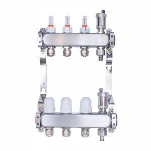 Rozdzielacz INOX ze stali nierdzewnej do ogrzewania podłogowego ze złączkami PEX 16 -  3 obwodyRozdzielacz INOX ze stali nierdzewnej do ogrzewania podłogowego ze złączkami PEX 16 -  3 obwody