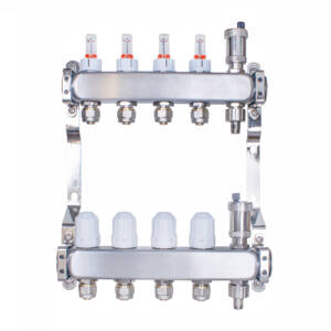 Rozdzielacz INOX ze stali nierdzewnej do ogrzewania podłogowego ze złączkami PEX 16 -  4 obwodyRozdzielacz INOX ze stali nierdzewnej do ogrzewania podłogowego ze złączkami PEX 16 -  4 obwody