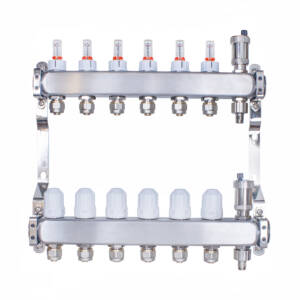 Rozdzielacz INOX ze stali nierdzewnej do ogrzewania podłogowego ze złączkami PEX 16 -  6 obwodówRozdzielacz INOX ze stali nierdzewnej do ogrzewania podłogowego ze złączkami PEX 16 -  6 obwodów