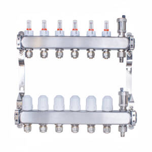 Rozdzielacz INOX ze stali nierdzewnej do ogrzewania podłogowego ze złączkami PEX 16 -  6 obwodów