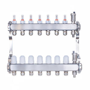 Rozdzielacz INOX ze stali nierdzewnej do ogrzewania podłogowego ze złączkami PEX 16 -  7 obwodówRozdzielacz INOX ze stali nierdzewnej do ogrzewania podłogowego ze złączkami PEX 16 -  7 obwodów