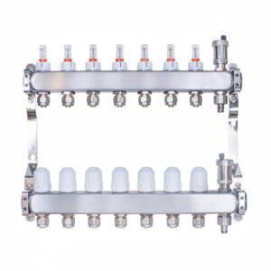Rozdzielacz INOX ze stali nierdzewnej do ogrzewania podłogowego ze złączkami PEX 16 -  7 obwodów