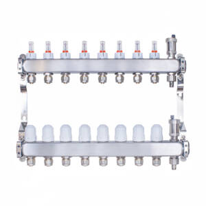 Rozdzielacz INOX ze stali nierdzewnej do ogrzewania podłogowego ze złączkami PEX 16 -  8 obwodówRozdzielacz INOX ze stali nierdzewnej do ogrzewania podłogowego ze złączkami PEX 16 -  8 obwodów