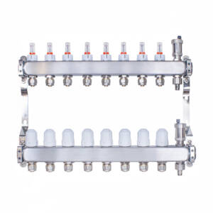 Rozdzielacz INOX ze stali nierdzewnej do ogrzewania podłogowego ze złączkami PEX 16 -  8 obwodów