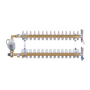 Rozdzielacz mosiężny do ogrzewania podłogowego 15 obwodów z adapterami PEX16 i grupą mieszającą 3,4KVS z pompą Wilo